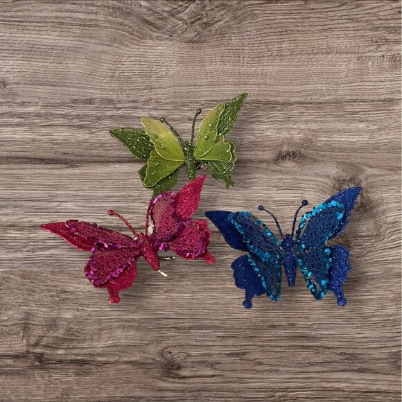 Butterflies Decor Set of 3 Blue, Pink and Green by Holiday Time  NEW - Picture 1 of 2